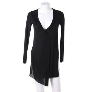 Zara Black Ribbed Long Sleeve Wrap Tunic Top Cardigan Size L Asymmetrical Hem